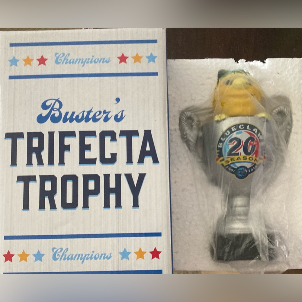 Jersey Shore BlueClaws Buster's Trifecta Trophy 20th Anniversary Souvenir NIB